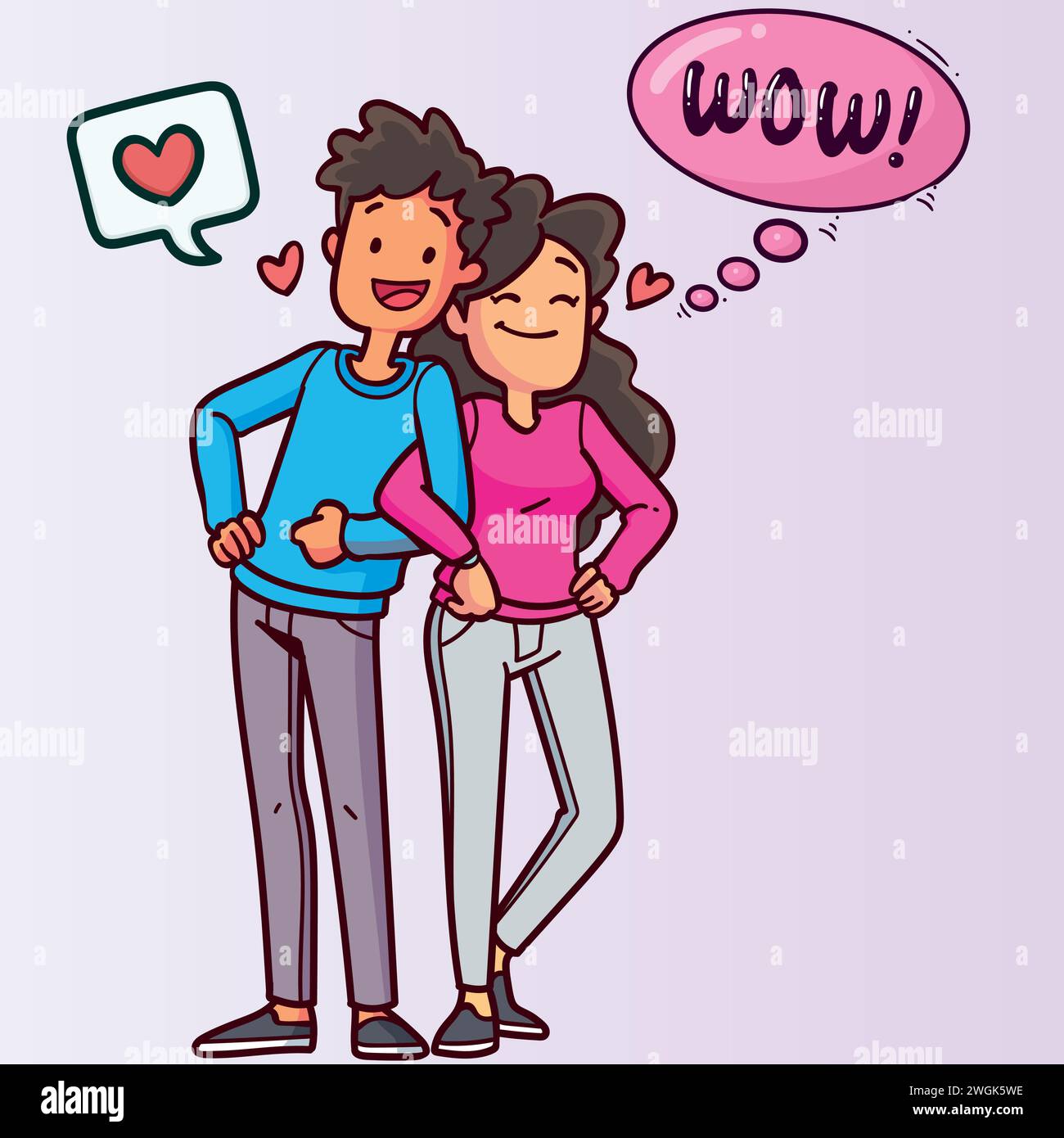 cute couple love Valentines day flowers Stock Vector