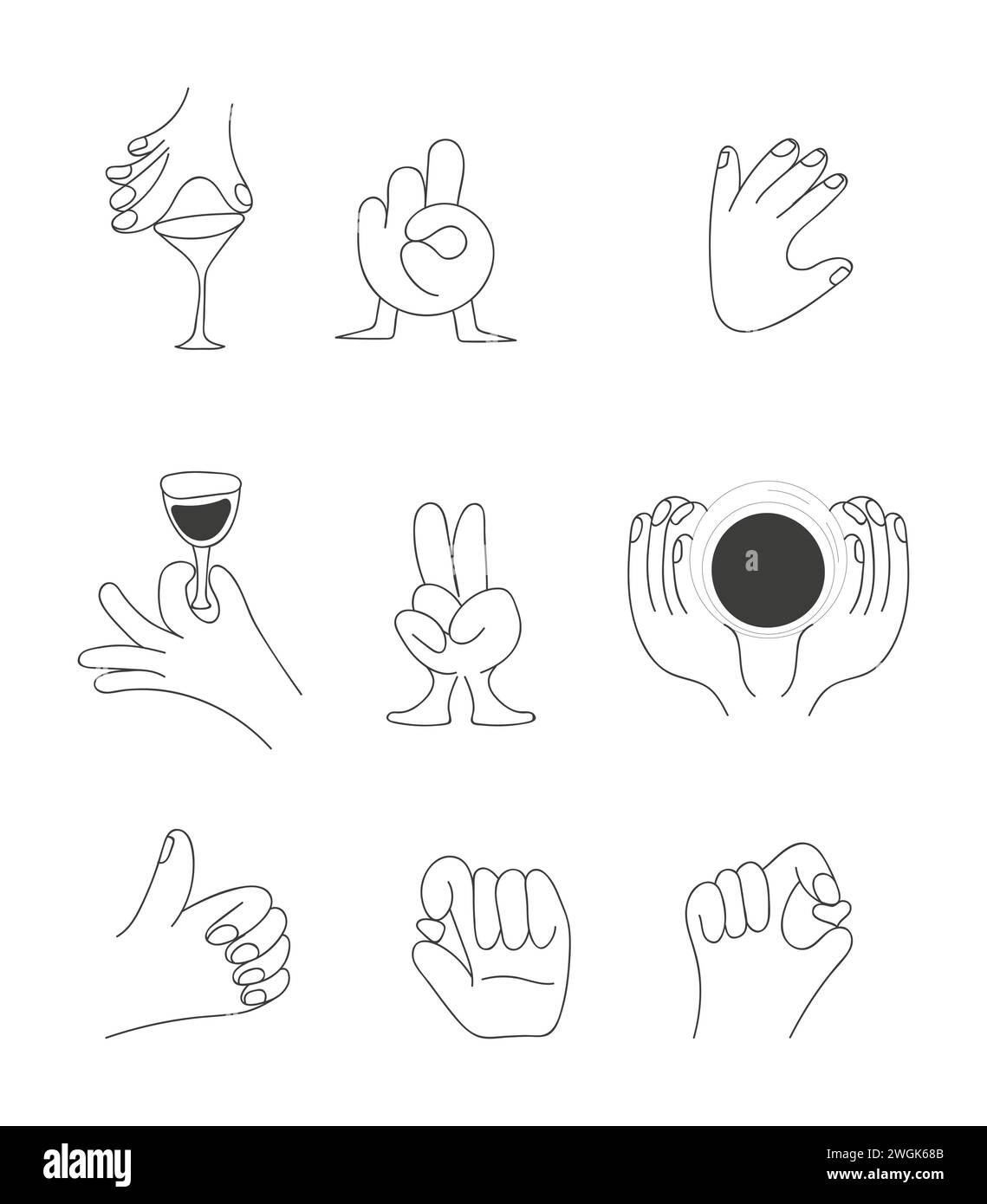 Korean finger heart sign set. Finger with mini heart and respect symbol. I like you, self