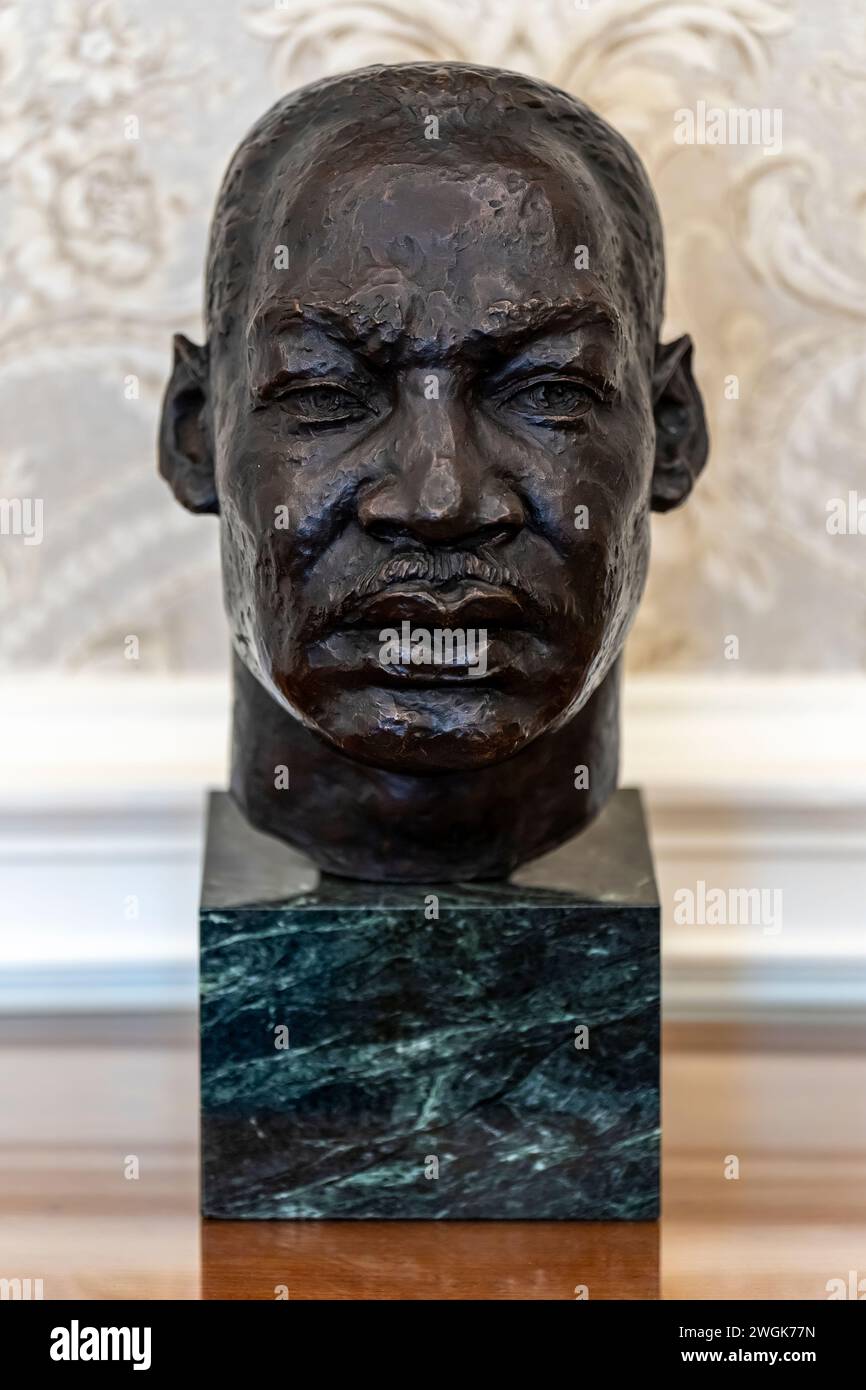 A bust of Martin Luther King, Jr. is seen while President Joe Biden