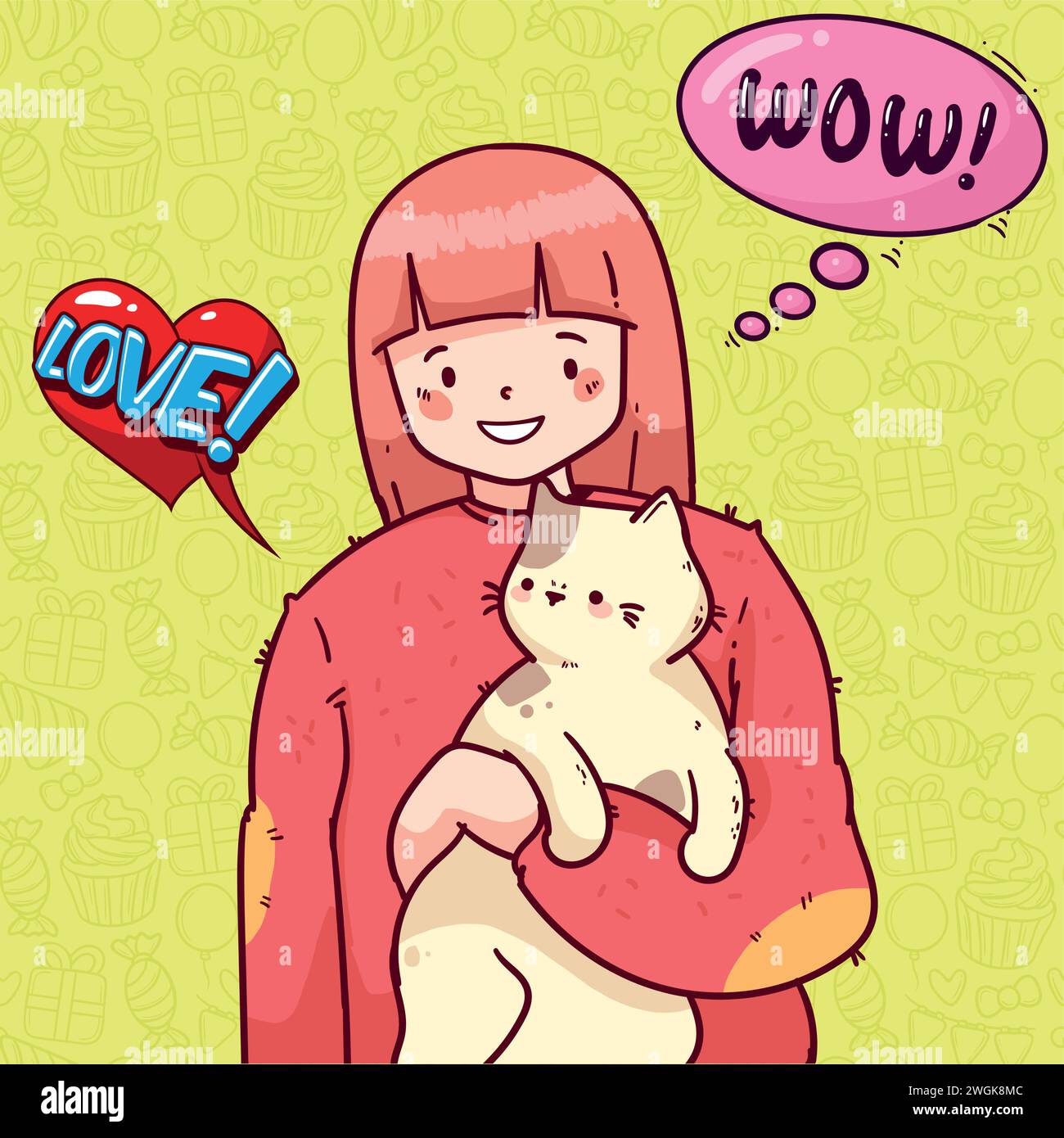 cute cat and people pop art style vector image Stock Vector