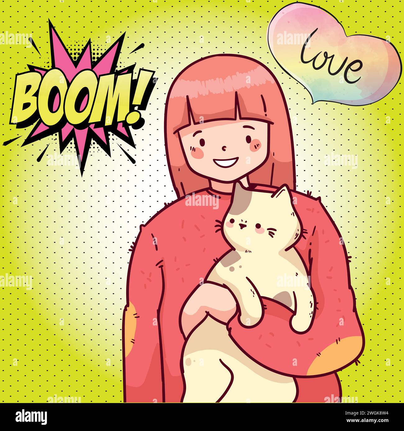 cute cat and people pop art style vector image Stock Vector
