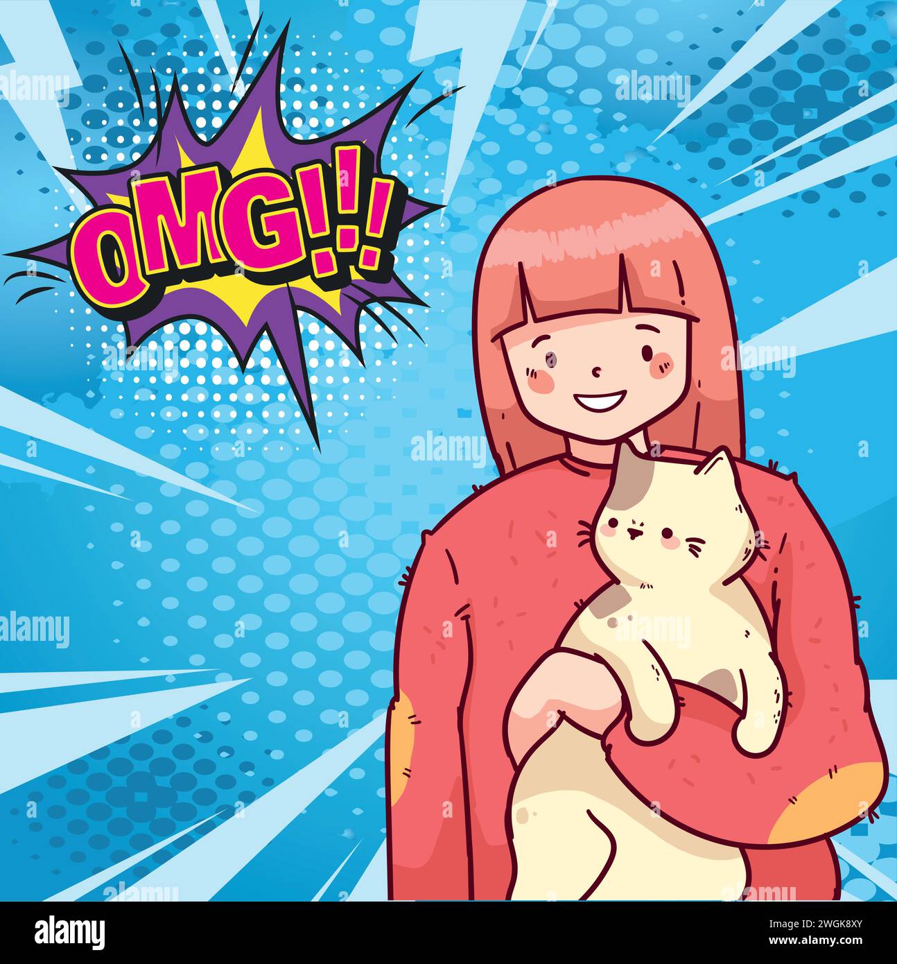 Cute Cat And People Pop Art Style Vector Image Stock Vector Image Art cute-cat-and-people-pop-art-style-vector-image-stock-vector-image-art