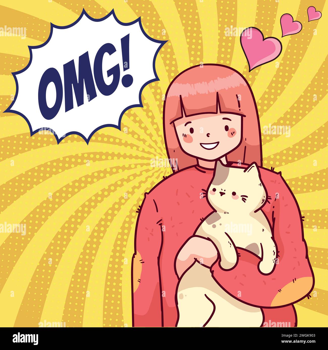 cute cat and people pop art style vector image Stock Vector
