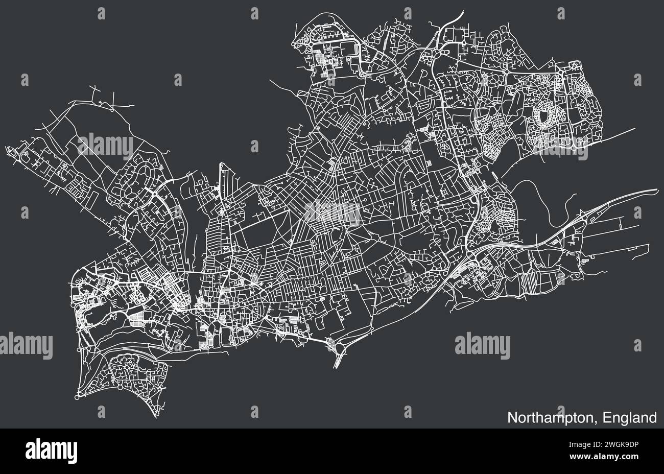 Street roads map of the UK city of NORTHAMPTON, ENGLAND Stock Vector