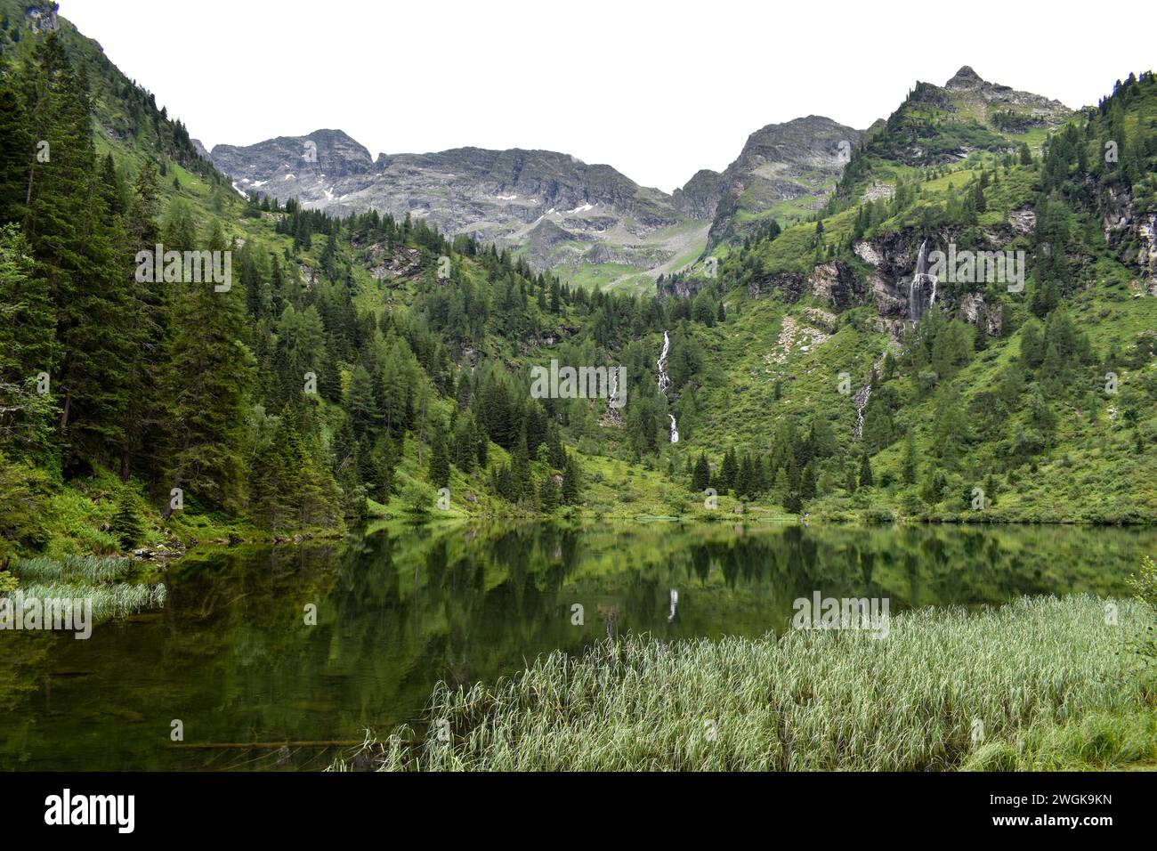 view of lake Huettensee and waterfalls in the Schladminger Tauern, Austrian alps Stock Photo
