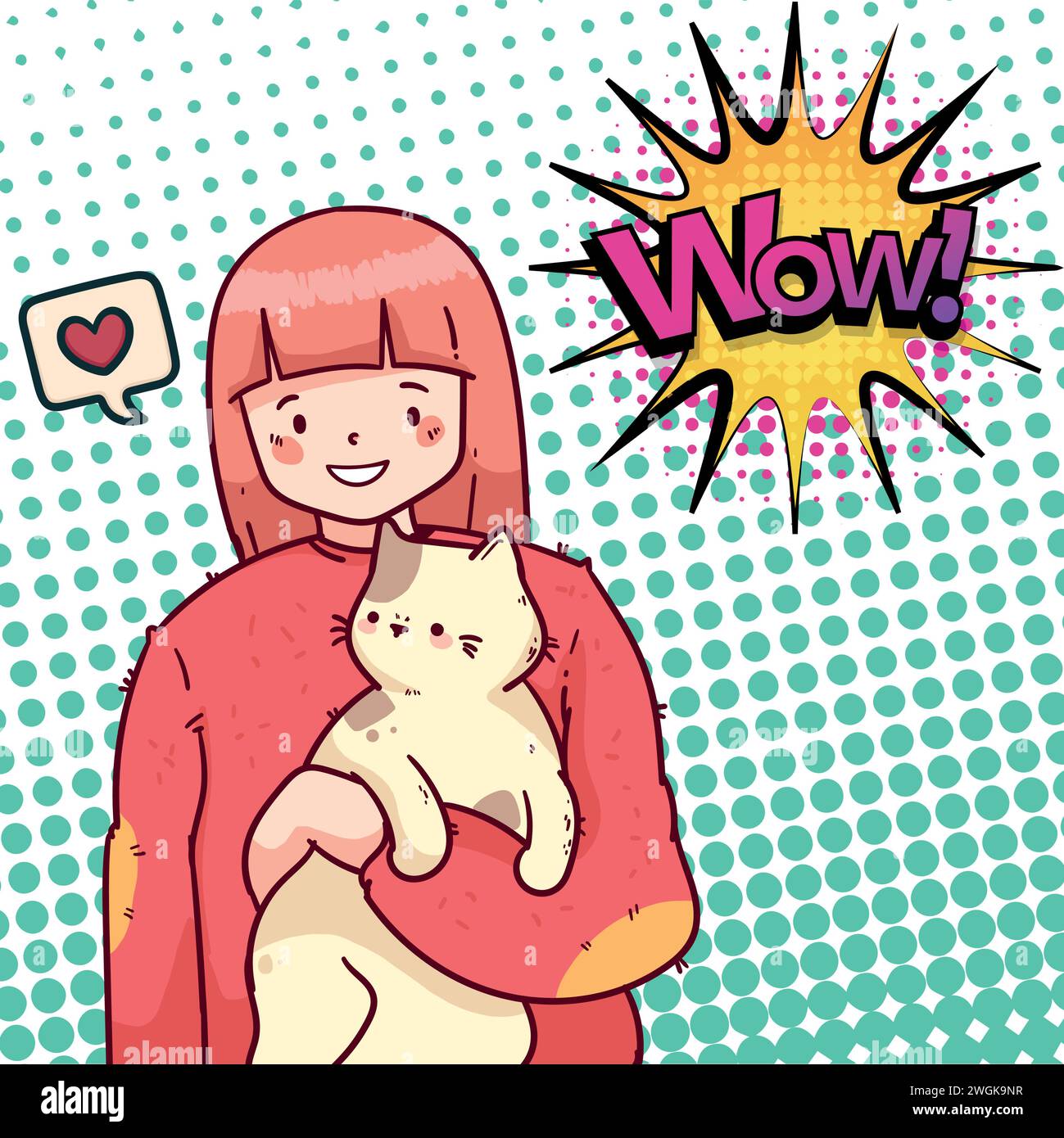 cute cat and people pop art style vector image Stock Vector