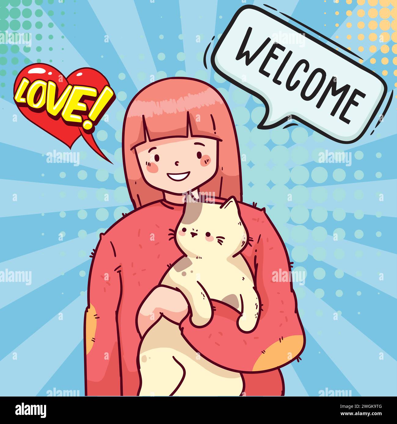 cute cat and people pop art style vector image Stock Vector