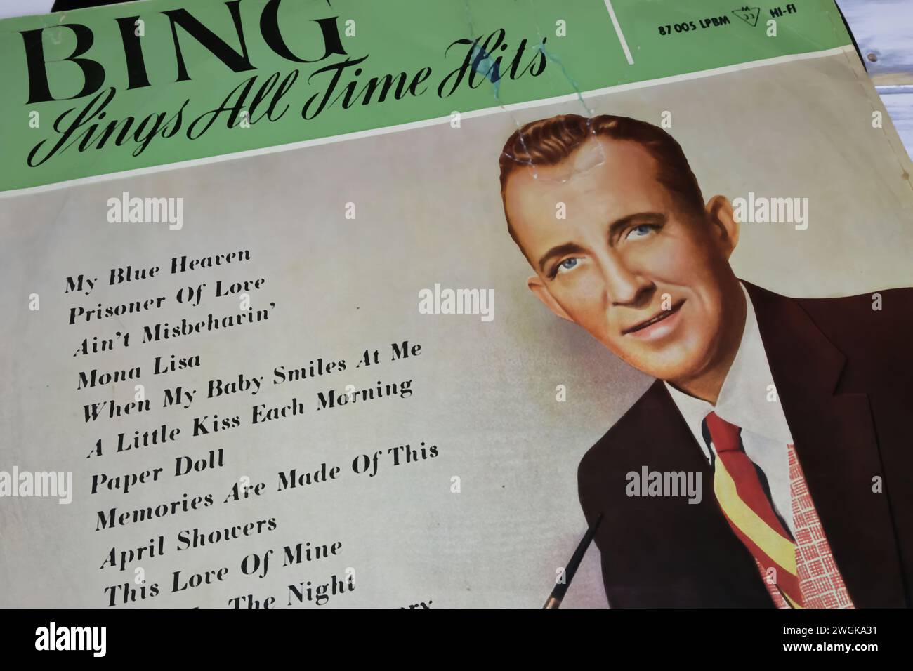 Viersen, Germany - January 9. 2024: Closeup of singer Bing Crosby vinyl record cover sings all time hits Stock Photo