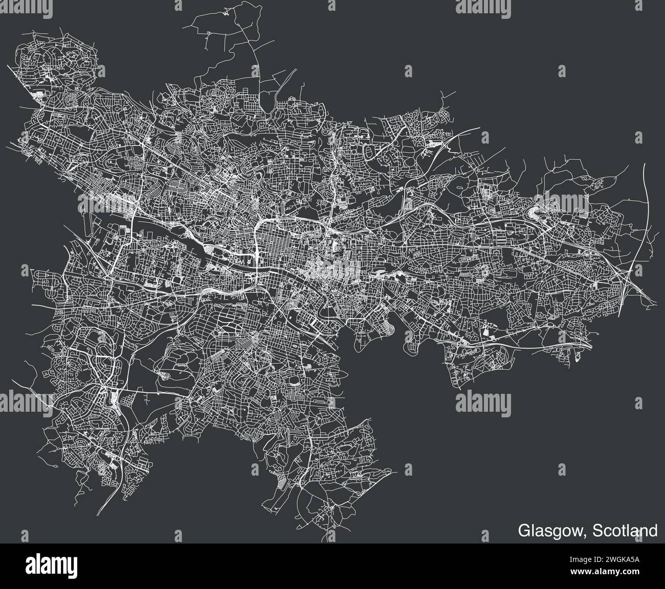 Street roads map of the UK city of GLASGOW, SCOTLAND Stock Vector Image ...