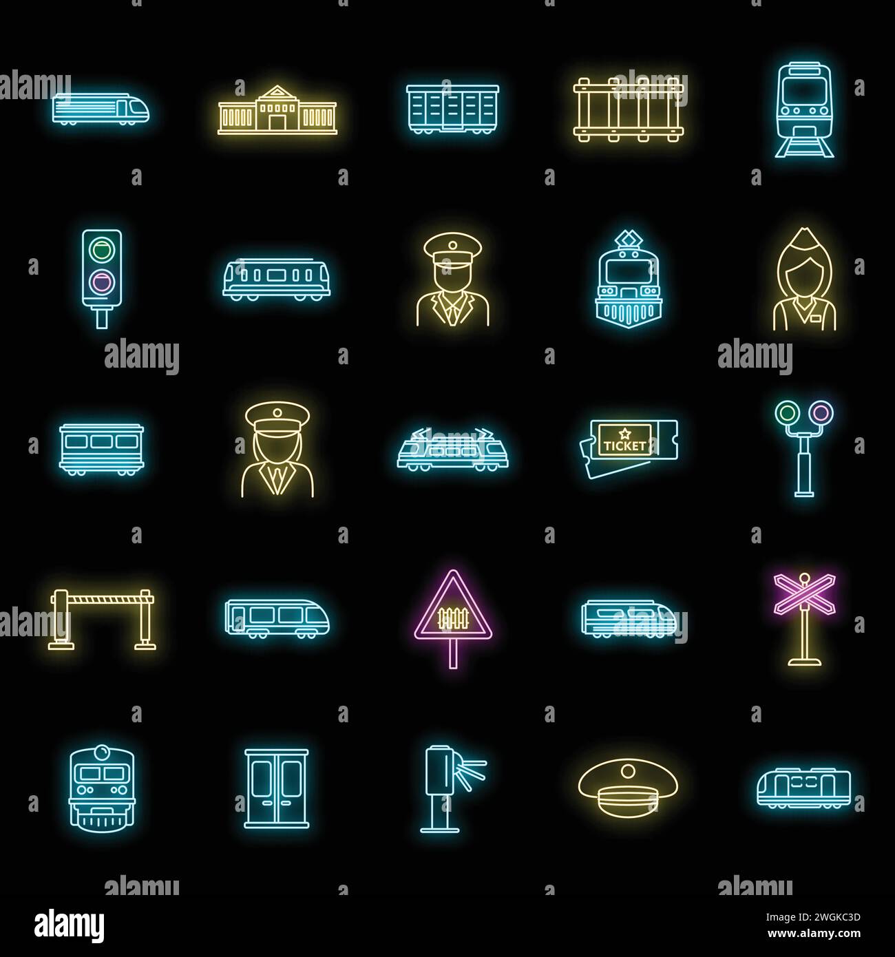 Electric train driver subway icons set. Outline set of electric train ...