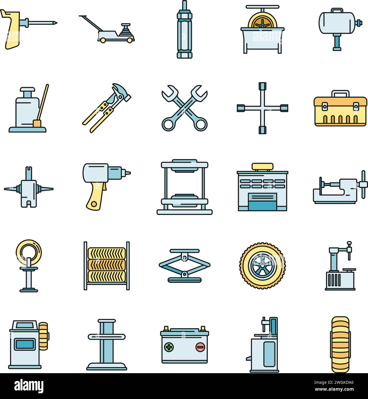 Tire fitting tool icons set. Outline set of tire fitting tool vector ...