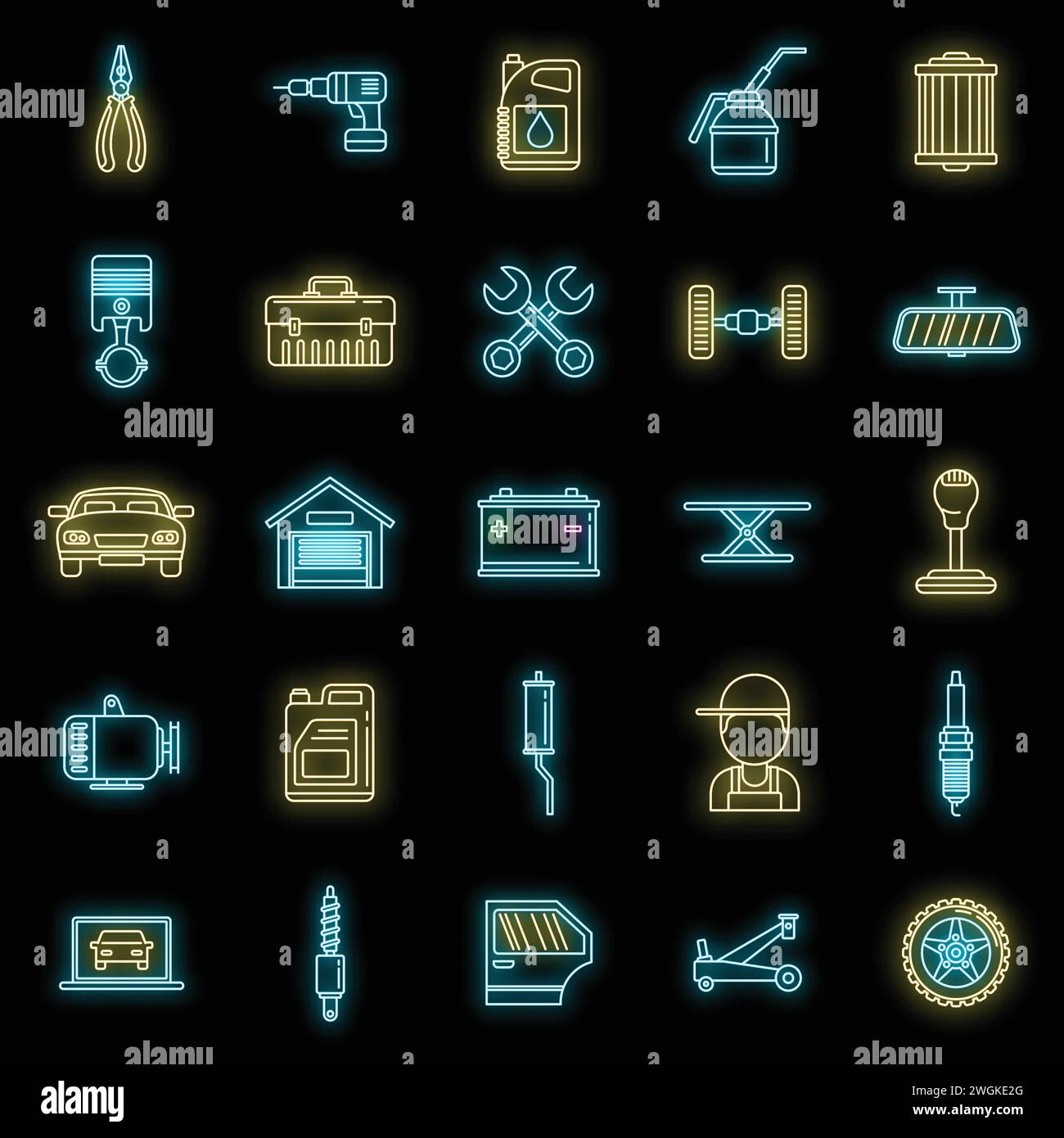 Auto mechanic labor icons set. Outline set of auto mechanic labor ...