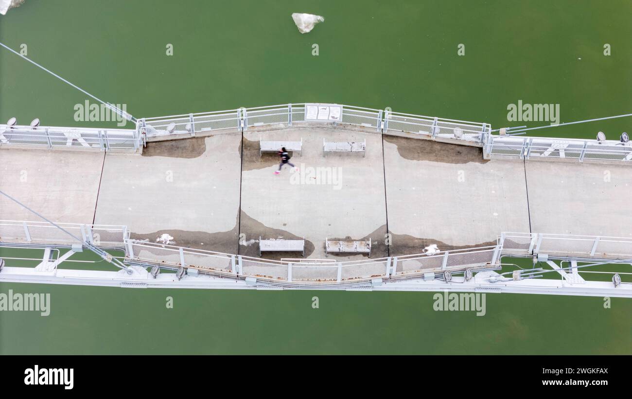Aerial photograph of the the Bob Kerrey Bridge that spans the Missouri