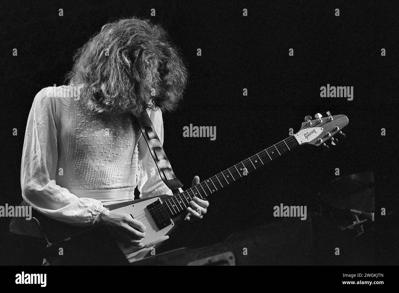 David Flett lead guitar of Manfred Mann's Earth Band Cardiff Castle Gig supporting Queen 10/9/1976 Stock Photo