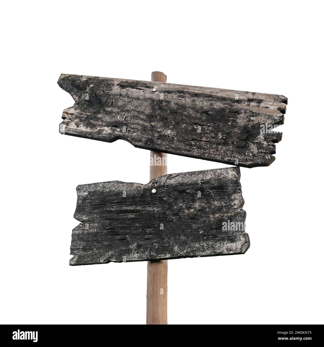 Wooden sign on pole isolated empty rustic message guidepost grunge  simple Stock Photo
