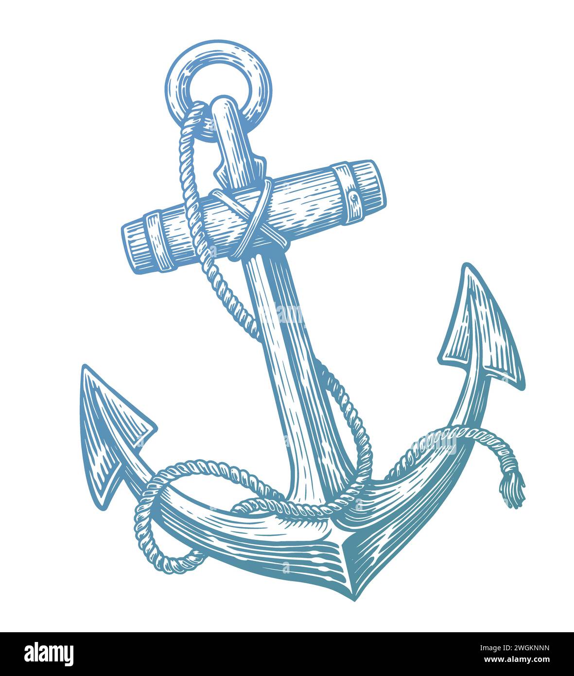 Ship anchor and rope. Hand drawn sketch vintage vector illustration Stock Vector