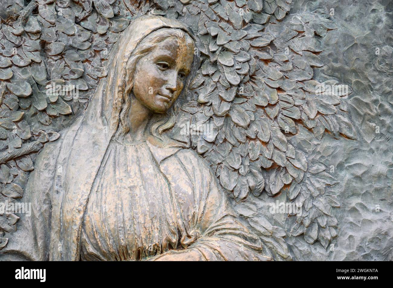 The Annunciation – First Joyful Mystery of the Rosary. A relief sculpture on Mount Podbrdo (the Hill of Apparitions) in Medjugorje. Stock Photo
