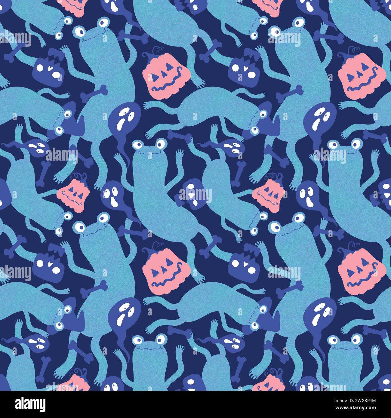 Halloween animals seamless frogs and pumpkins and ghost and skulls ...