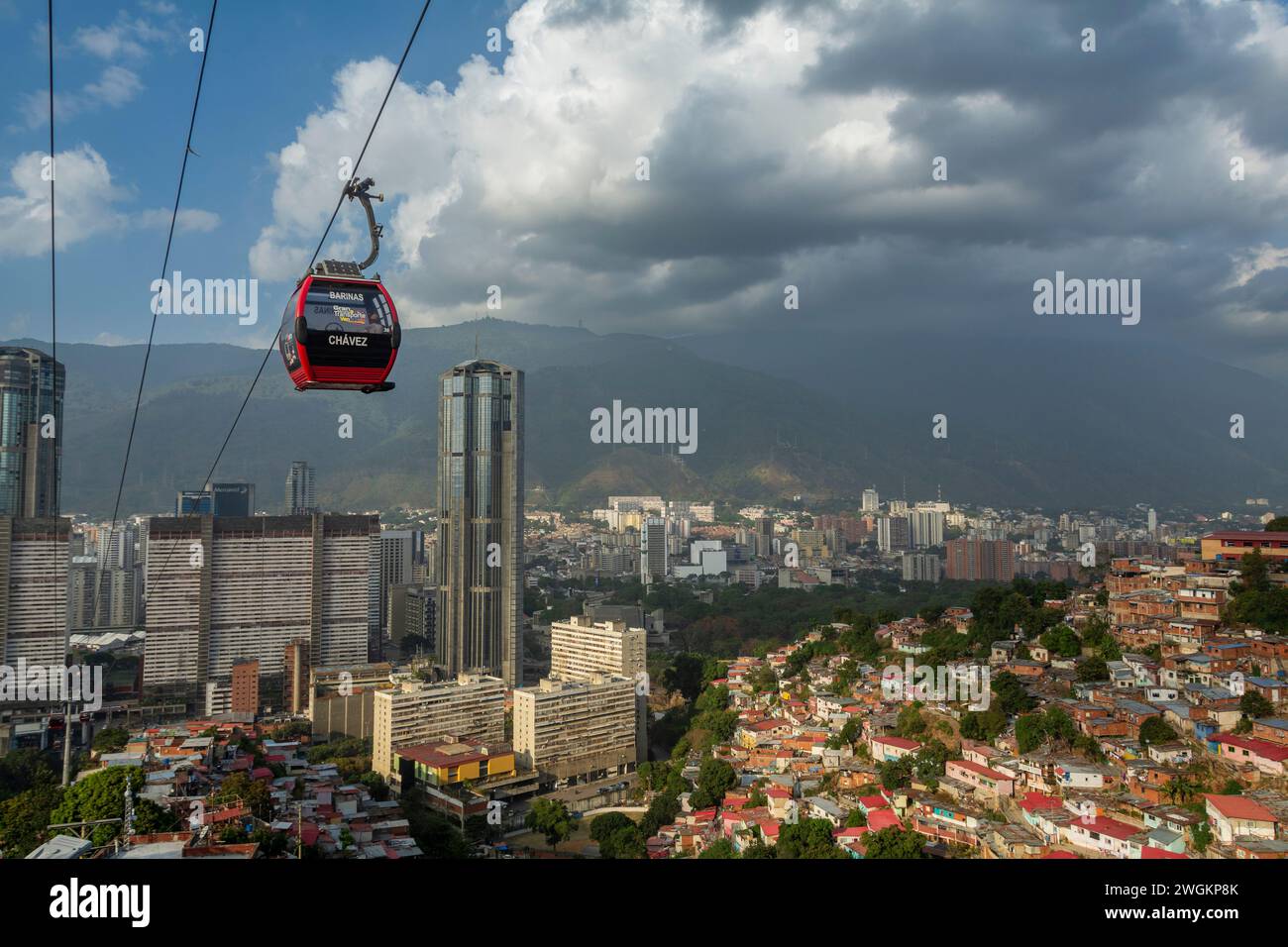 San Agustin MetroCable. The Caracas MetroCable is a cable car integrated to the Caracas Metro, designed so that the inhabitants of the popular neighbo Stock Photo