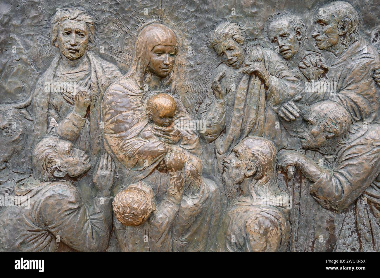 The Nativity of Jesus – Third Joyful Mystery of the Rosary. A relief sculpture on Mount Podbrdo (the Hill of Apparitions) in Medjugorje. Stock Photo