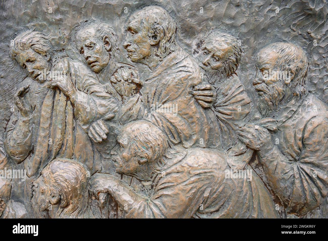 The Nativity of Jesus – Third Joyful Mystery of the Rosary. A relief sculpture on Mount Podbrdo (the Hill of Apparitions) in Medjugorje. Stock Photo