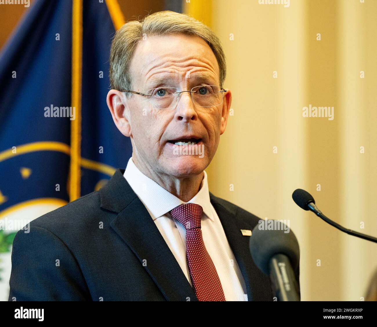 Washington, United States. 05th Feb, 2024. Tony Perkins, President, Family Research Council, speaking at a press conference about the World Health Organization's (WHO) "pandemic treaty" at the U.S. Capitol. (Photo by Michael Brochstein/Sipa USA) Credit: Sipa USA/Alamy Live News Stock Photo