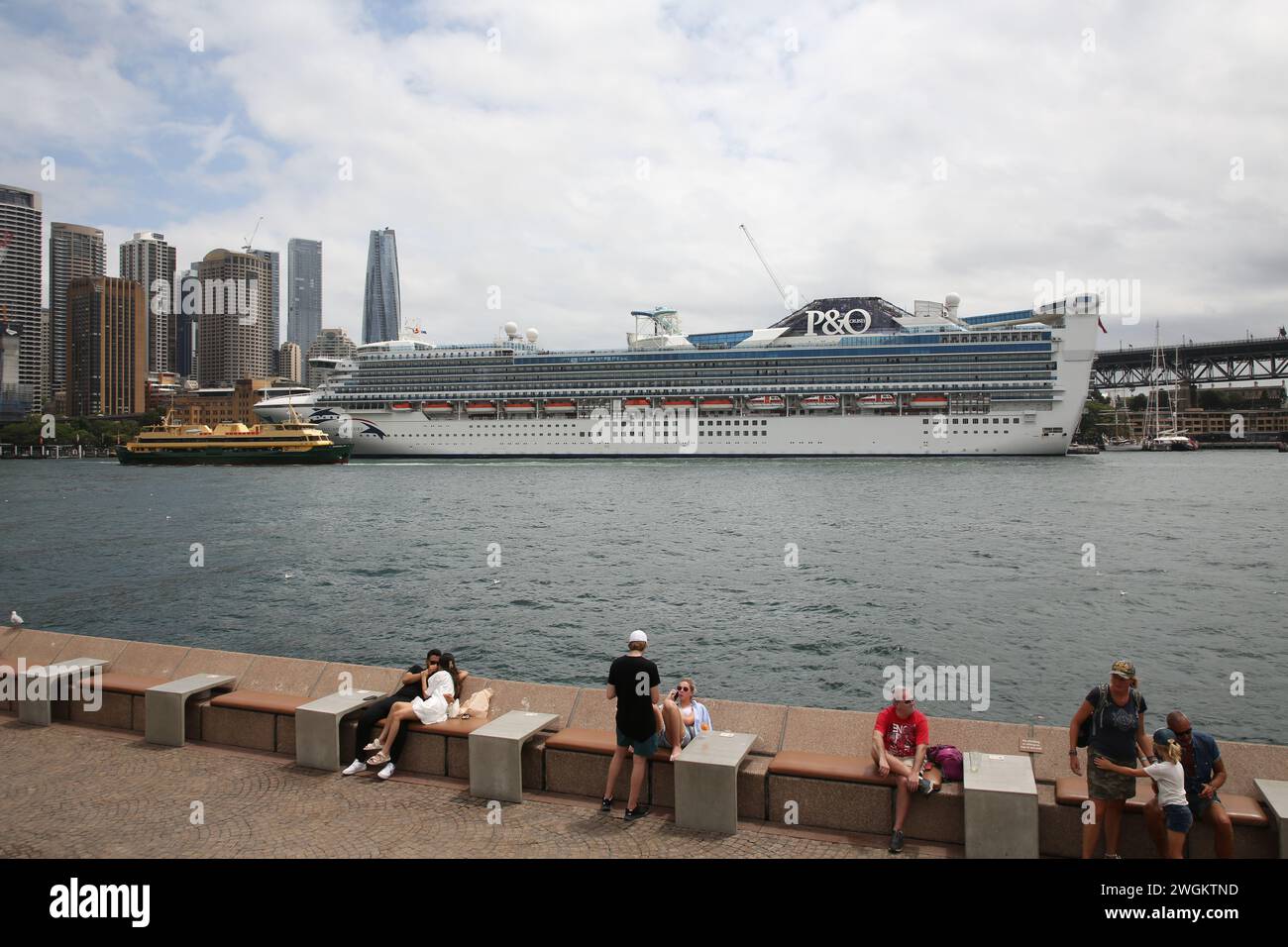 Sydney, Australia. 30th January 2024. Pacific Adventure, a Grand-class cruise ship operated by P&O Cruises Australia moored at the Overseas Passenger Stock Photo