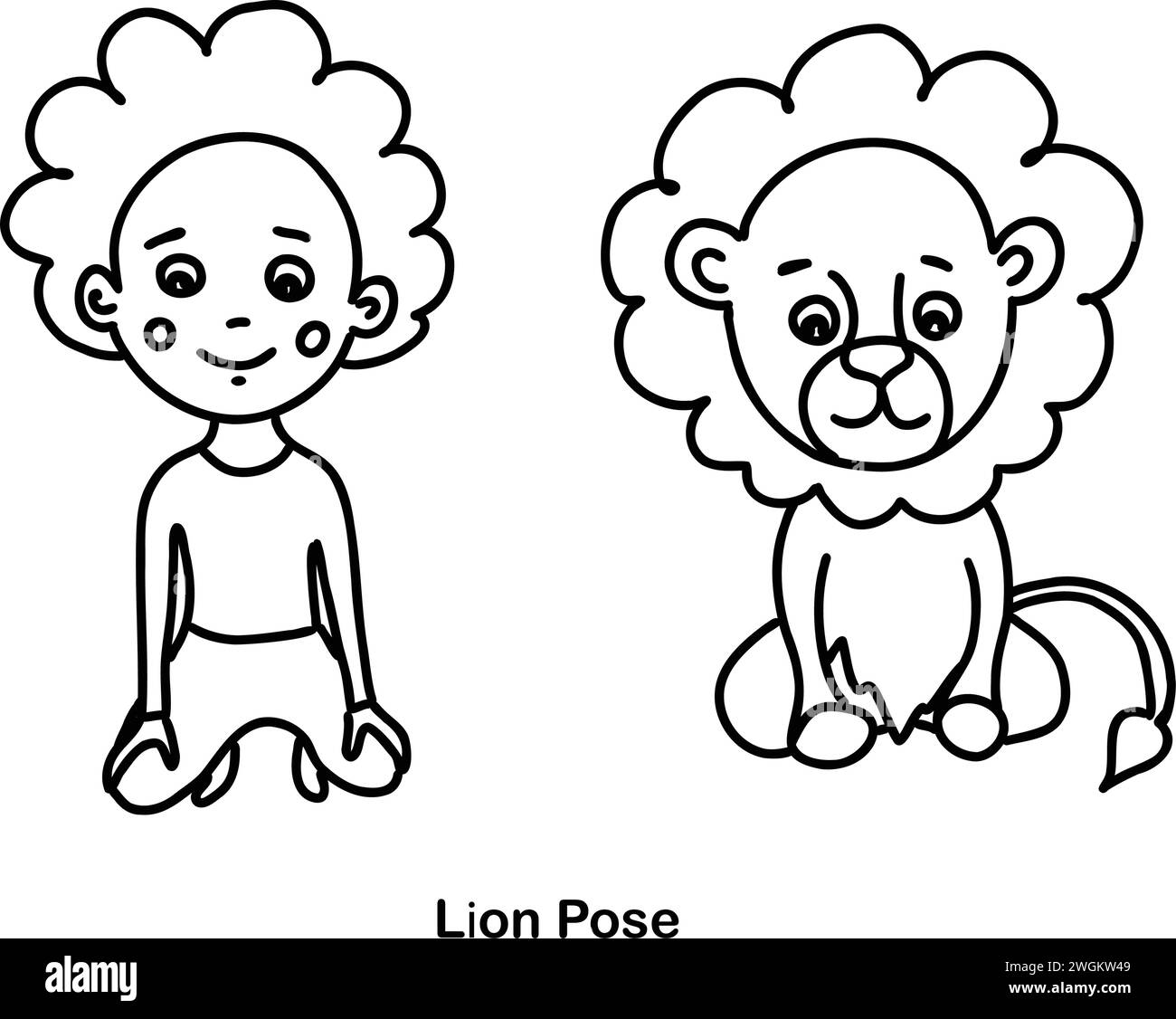 Lion Pose Yoga Manga Tutorial How Cartoon Vector Illustration Stock Vector  | Adobe Stock