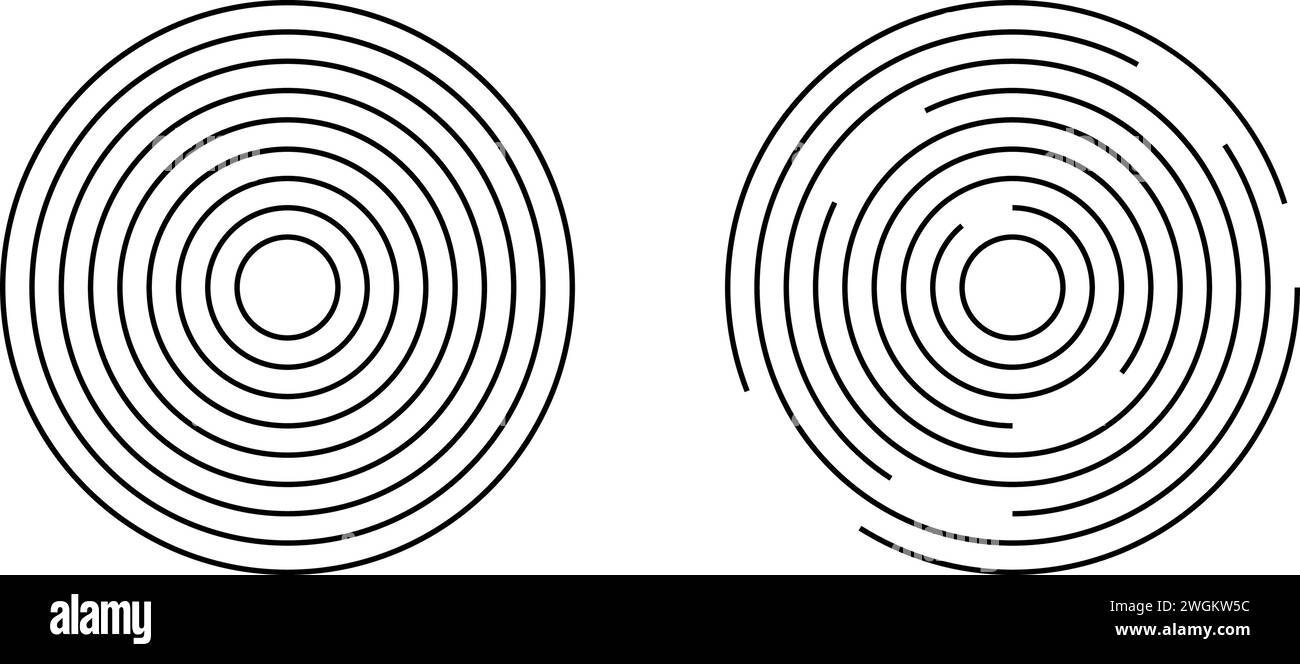 Circular ripple icons. Concentric circles with whole and broken lines ...