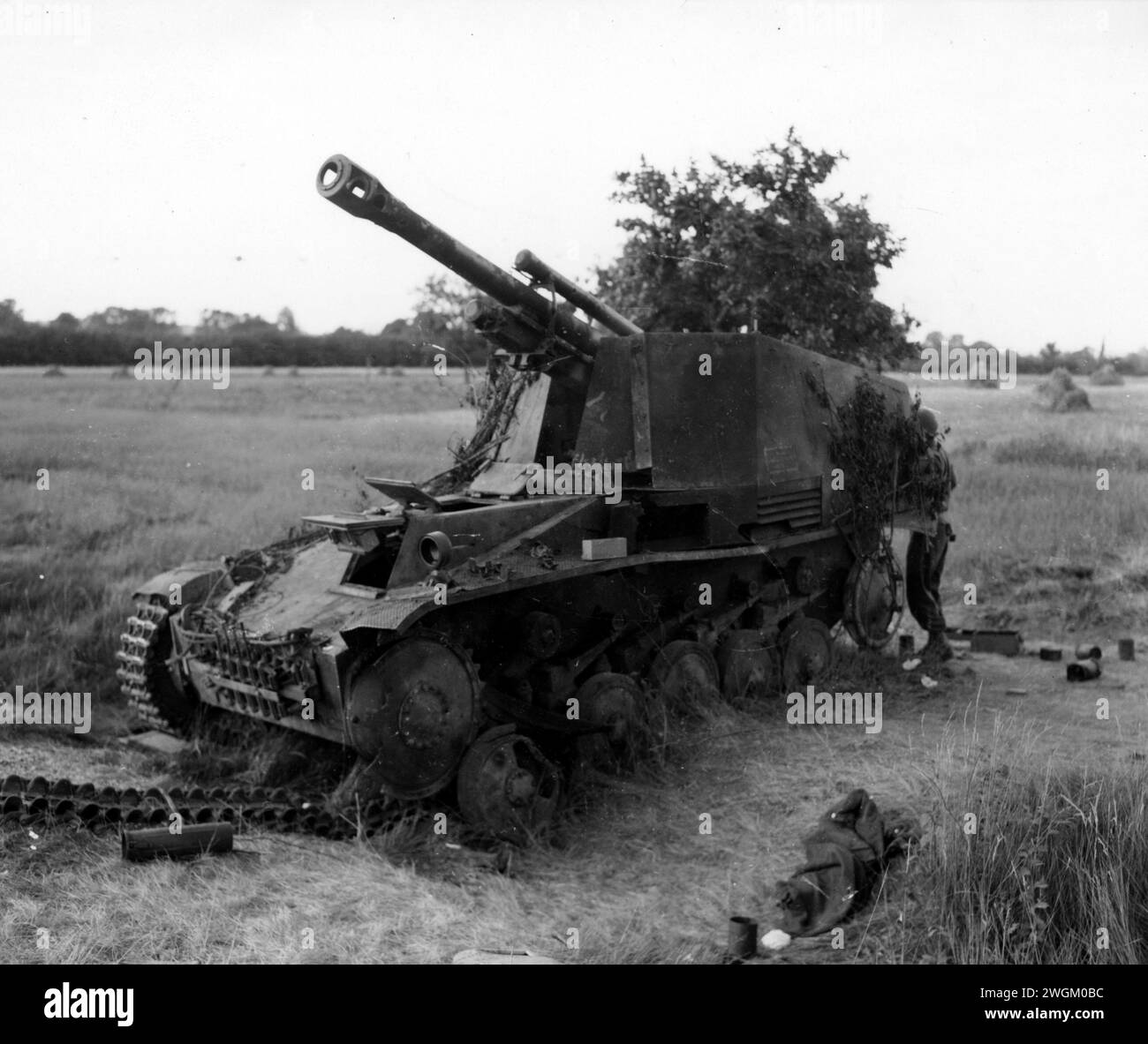 SC 193109 - This German self-propelled gun was knocked out of action by American troops at Mortree, France. 16 August, 1944. Stock Photo