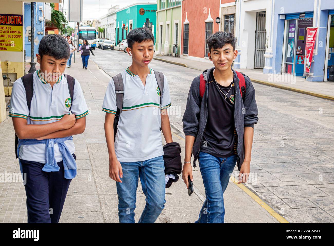 Merida Mexico,Barrio de Santiago Centro,Calle 59,teen teenage teenager,adolescent teens teenagers youths adolescents resident residents boy boys,frien Stock Photo