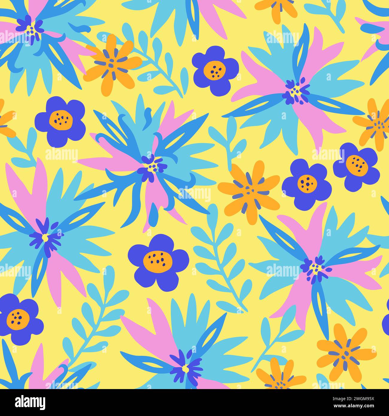 Seamless pattern with doodle floral elements. Vector illustration. Stock Vector