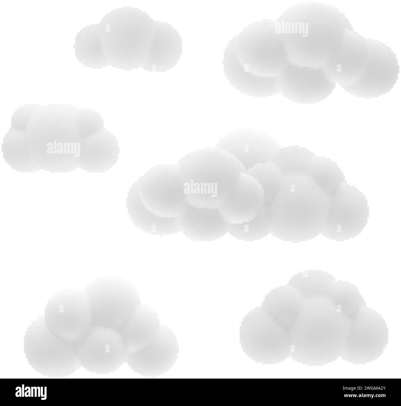 Cartoon Set of 3D Render Clouds or Smoke with Shadow Effect on White Background Stock Vector