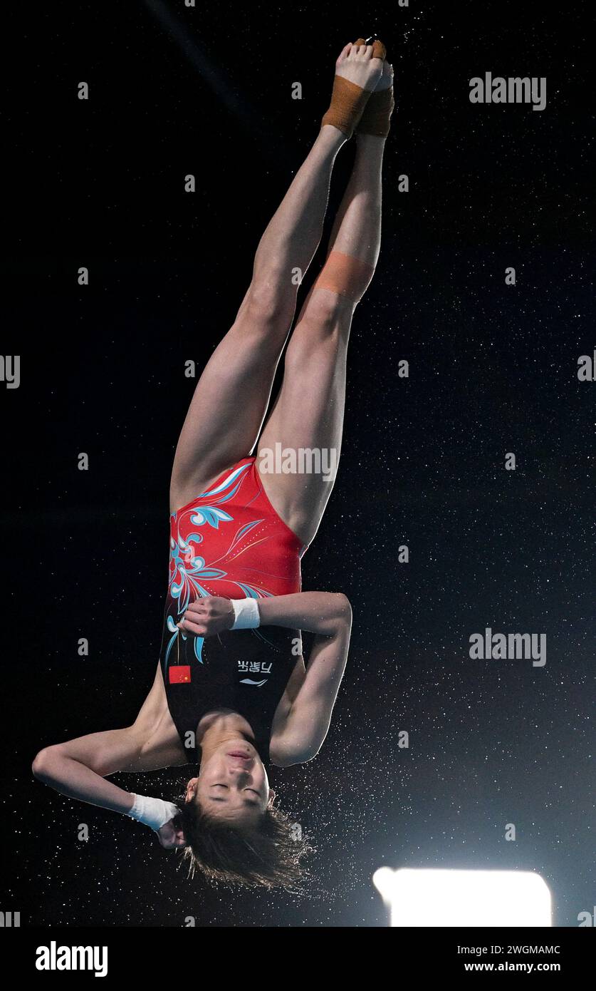 Doha, Qatar. 5th Feb, 2025. Quan Hongchan of China competes during the