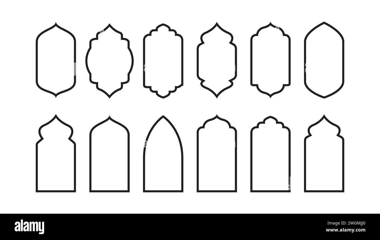 Collection of outlines of oriental style Islamic windows and arches ...