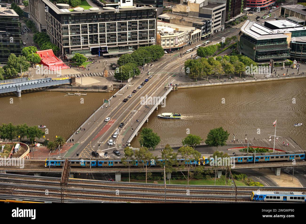 Bridge over Yarra river in Melbourne from above Stock Photo