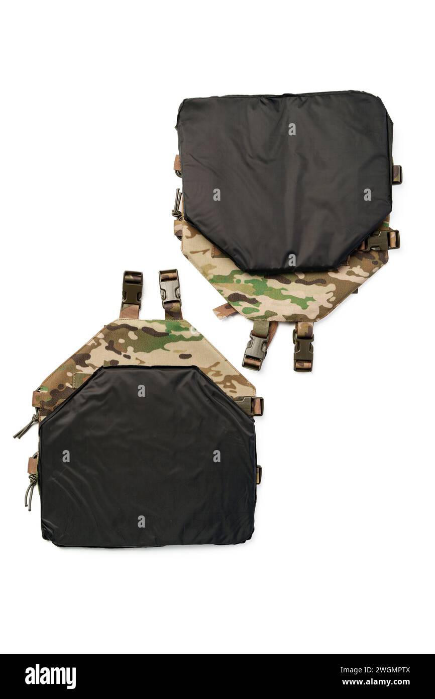 Tactical armor plate. Thigh armor protection for military Stock Photo