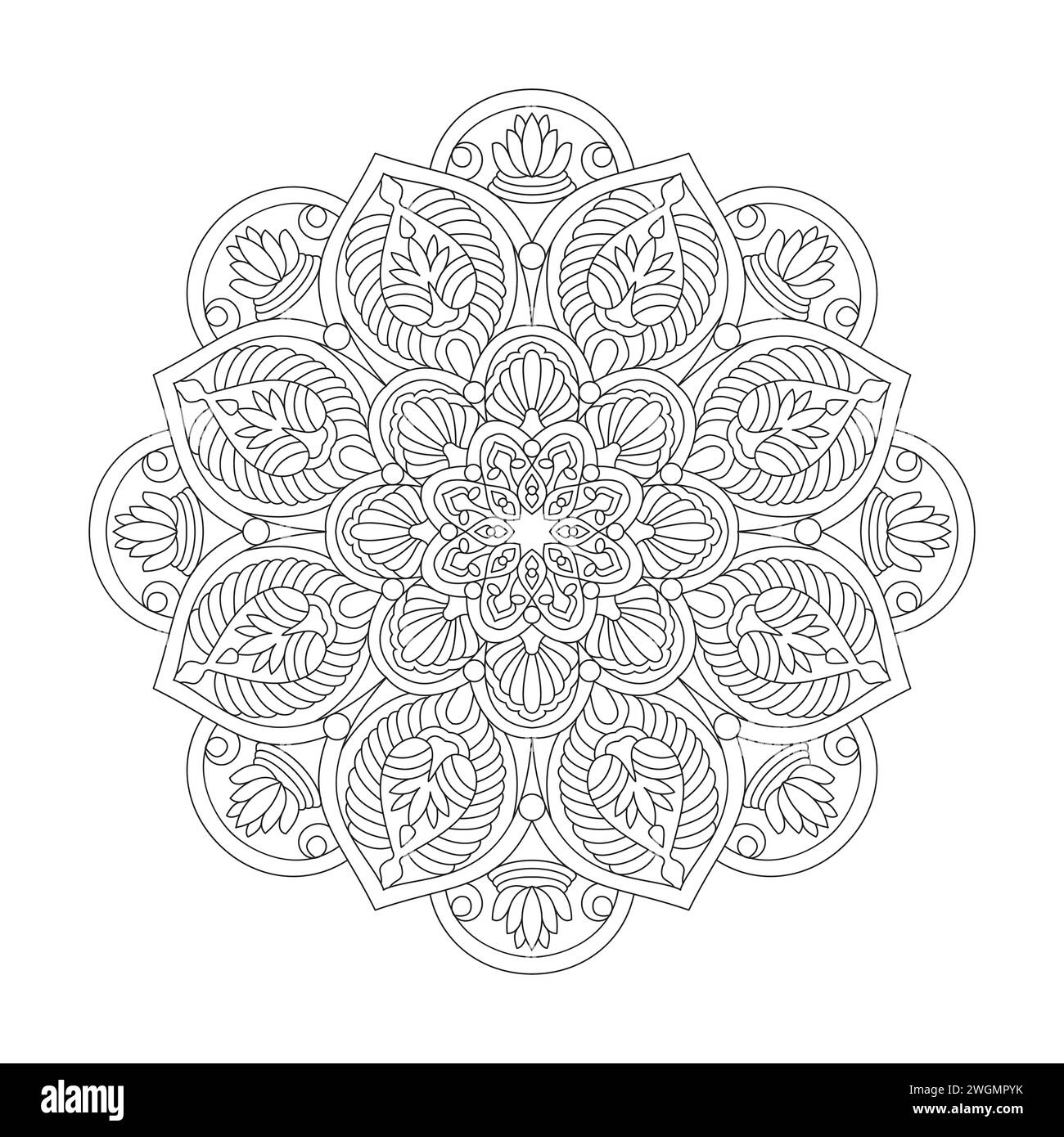 Peaceful Decorative Mandala Coloring Book Page for kdp Book Interior. Peaceful Petals, Ability to Relax, Brain Experiences, Harmonious Haven, Peaceful Stock Vector