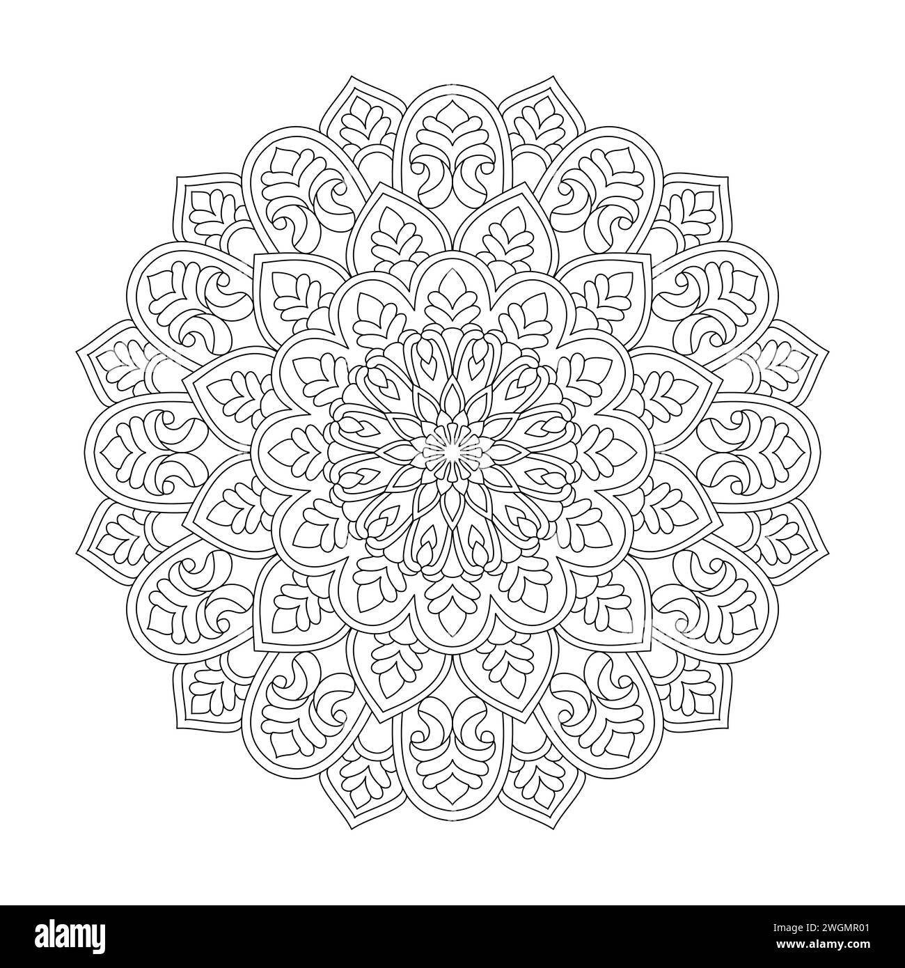 Peaceful Zen Blossoms Mandala Colouring Book Page for KDP Book Interior. Peaceful Petals, Ability to Relax, Brain Experiences, Harmonious Haven, Stock Vector