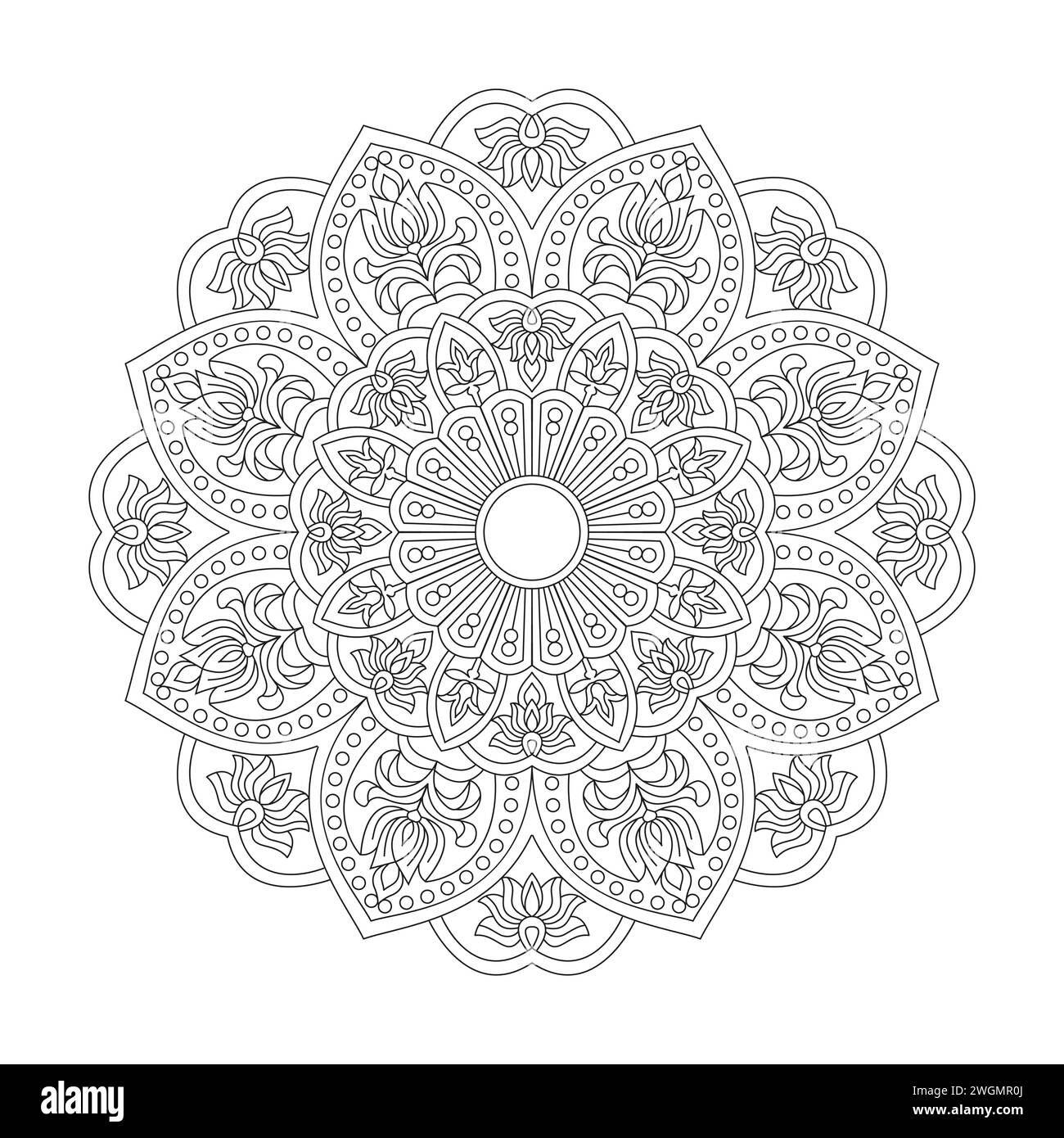 Peaceful Mindfulness Mandala Coloring Book Page for kdp Book Interior. Peaceful Petals, Ability to Relax, Brain Experiences, Harmonious Haven, Peacefu Stock Vector