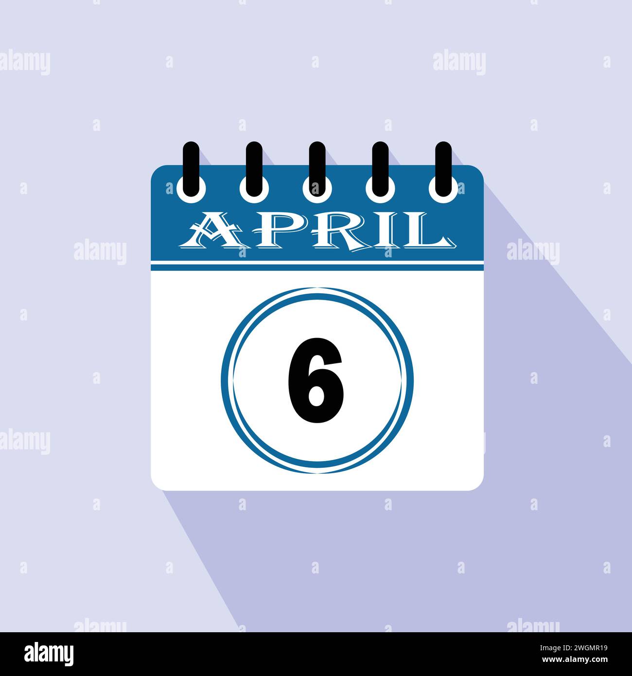 Icon calendar day 6 April. 6th days of the month, vector illustration