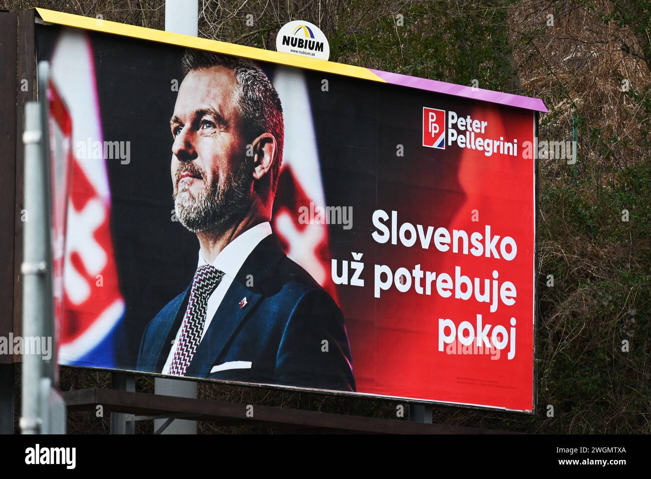 Bratislava, Slovakia. 04th Feb, 2025. The election billboard of