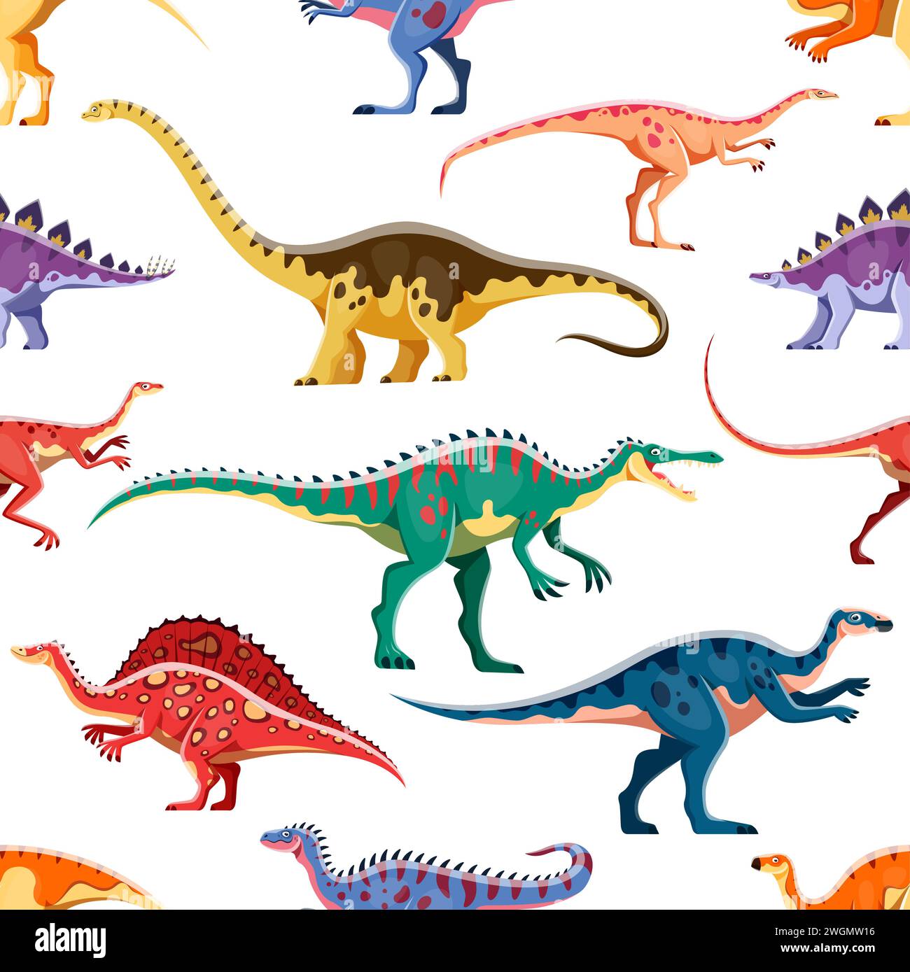 Cartoon dinosaurs cute characters seamless pattern. Textile vector ...