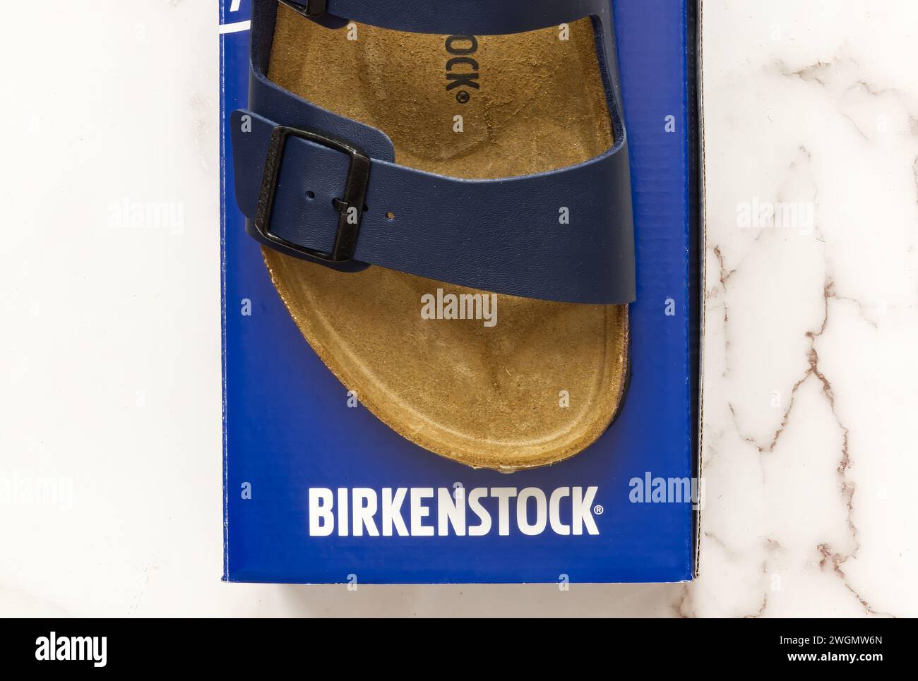 Brown leather Birkenstock cork sandals Stock Photo
