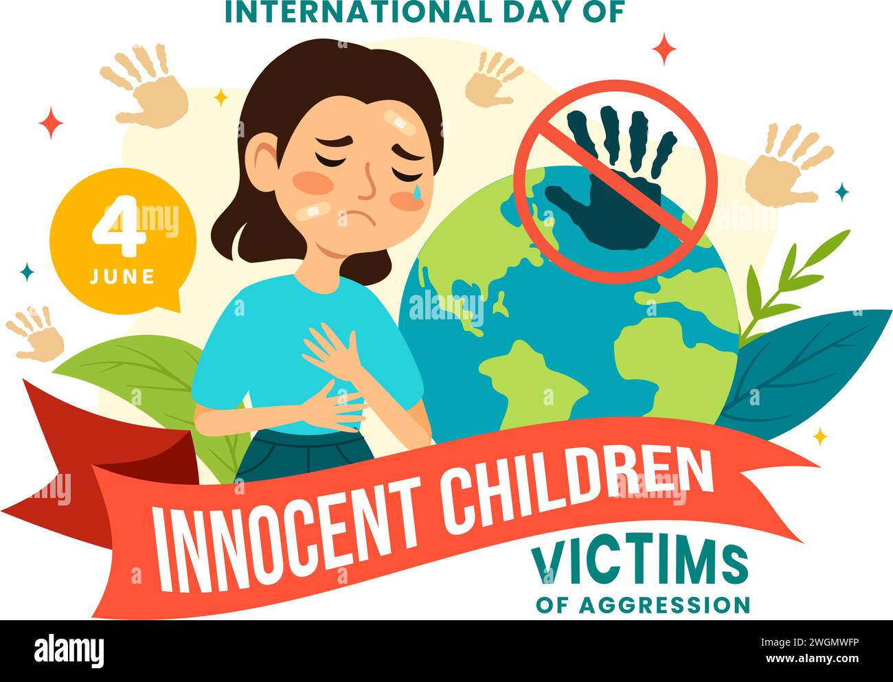 International Day of Innocent Children Victims of Aggression Vector Illustration on 4 June with Kids Sad Pensive and Cries in Flat Cartoon Background Stock Vector