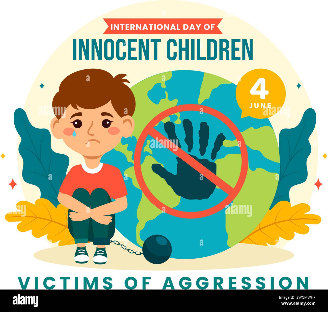 International Day of Innocent Children Victims of Aggression Vector Illustration on 4 June with Kids Sad Pensive and Cries in Flat Cartoon Background Stock Vector