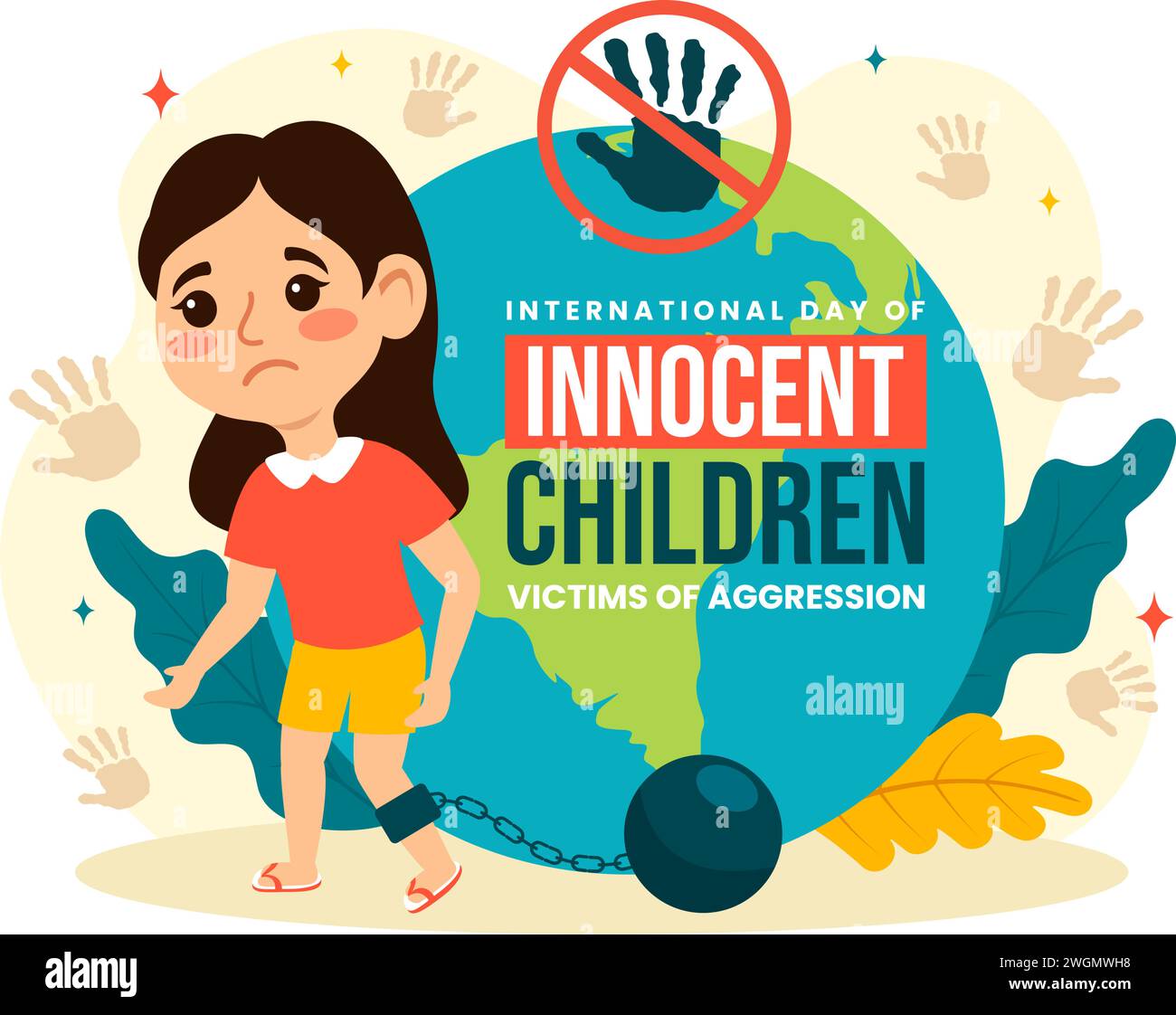 International Day of Innocent Children Victims of Aggression Vector Illustration on 4 June with Kids Sad Pensive and Cries in Flat Cartoon Background Stock Vector