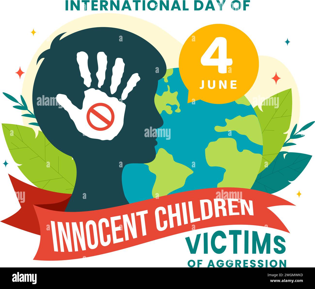 International Day of Innocent Children Victims of Aggression Vector Illustration on 4 June with Kids Sad Pensive and Cries in Flat Cartoon Background Stock Vector