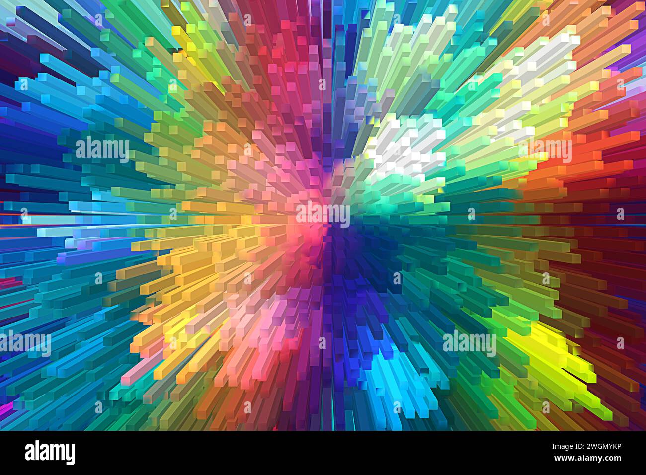 Abstract multi-colored background with cubes up, extrusion. Magic graphic effect. Fly in different directions Stock Photo