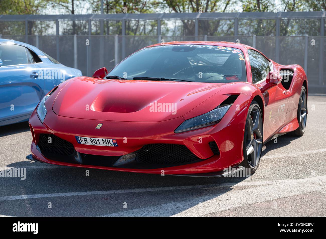 Front view of the impressive red Italian Ferrari F8 Tributo sports car Stock Photo